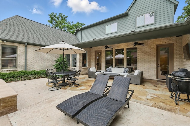 129 Shady Dale Ln, Coppell, TX 75019 - view of patio / terrace featuring an outdoor living space, a ceiling fan, and outdoor dining space