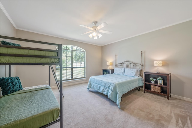 11240 Marsh Wren Cir, Flint, TX 75762 - bedroom with baseboards, carpet flooring, ornamental molding, and a ceiling fan