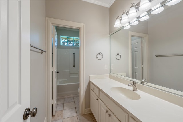 11240 Marsh Wren Cir, Flint, TX 75762 - full bath featuring vanity, toilet, tile patterned floors, shower / bathtub combination, and ornamental molding