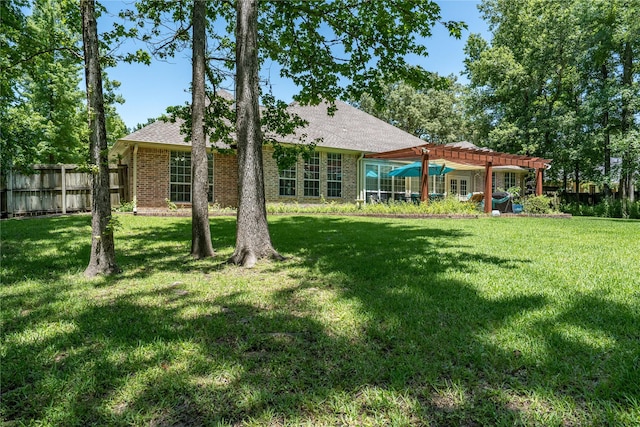 11240 Marsh Wren Cir, Flint, TX 75762 - rear view of property with a pergola, brick siding, and roof with shingles