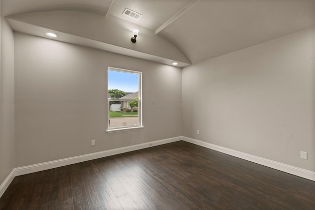 407 Charleston Park Dr, Woodway, TX 76712 - empty room featuring baseboards, dark wood-type flooring, lofted ceiling, and recessed lighting