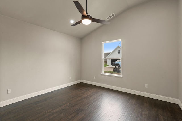 407 Charleston Park Dr, Woodway, TX 76712 - spare room with a ceiling fan, lofted ceiling, baseboards, and dark wood finished floors