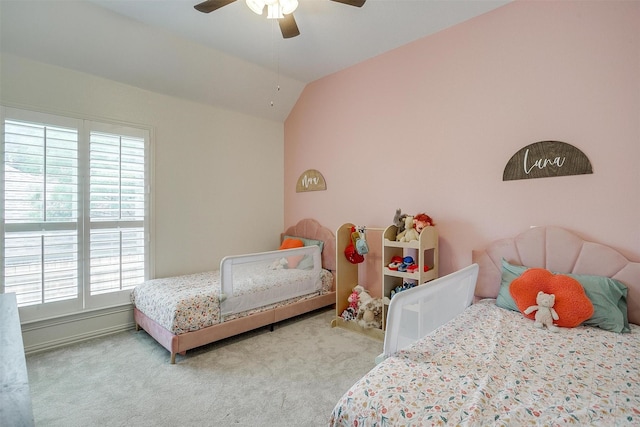 2006 Timber Cove Ct, Weatherford, TX 76087 - bedroom with multiple windows, carpet flooring, lofted ceiling, and a ceiling fan