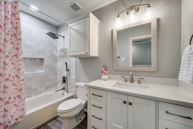 9807 Asheboro St, Frisco, TX 75035 - bathroom with vanity, shower / tub combo, toilet, and wood finished floors