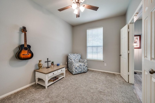 9807 Asheboro St, Frisco, TX 75035 - sitting room with ceiling fan, baseboards, and light carpet