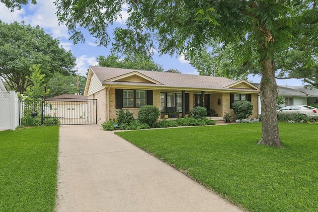 612 Twilight Trl, Richardson, TX 75080 - ranch-style house featuring driveway, brick siding, a gate, and a shingled roof