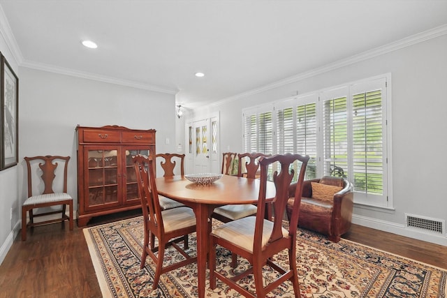612 Twilight Trl, Richardson, TX 75080 - dining space featuring plenty of natural light, wood finished floors, ornamental molding, and recessed lighting