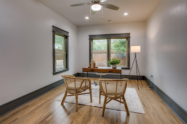 936 N Windomere Ave, Dallas, TX 75208 - home office with ceiling fan, light wood-type flooring, and recessed lighting
