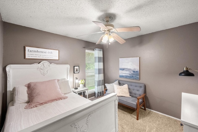 3809 Springtime Ct, Arlington, TX 76017 - bedroom with carpet flooring, a textured ceiling, a ceiling fan, and baseboards
