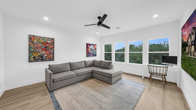 141 Lakeside Dr, Lipan, TX 76462 - living area with light wood-type flooring, a ceiling fan, baseboards, and recessed lighting