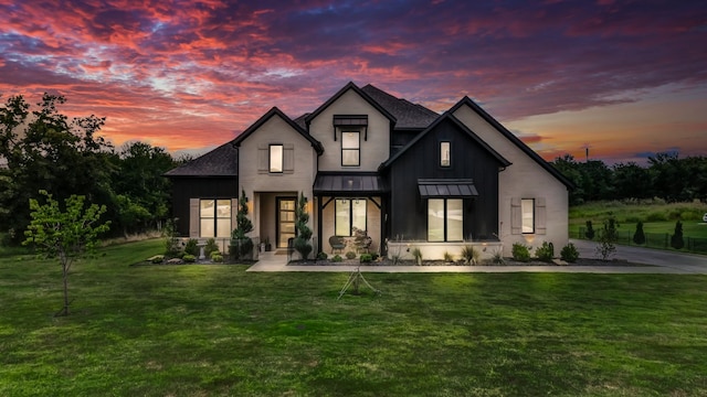 141 Lakeside Dr, Lipan, TX 76462 - rear view of property with a standing seam roof, a yard, metal roof, and a shingled roof