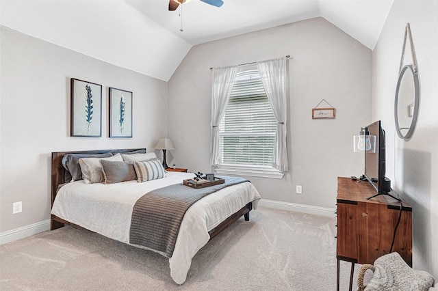1200 Thornberry Dr, Mckinney, TX 75071 - bedroom featuring vaulted ceiling, light carpet, baseboards, and ceiling fan