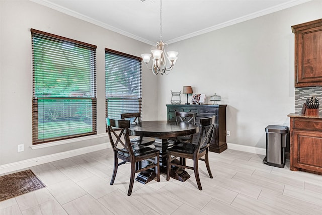1200 Thornberry Dr, Mckinney, TX 75071 - dining area with baseboards, a chandelier, and ornamental molding
