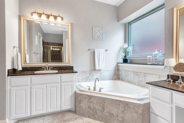 1200 Thornberry Dr, Mckinney, TX 75071 - full bath with vanity, a garden tub, a stall shower, and tile patterned flooring