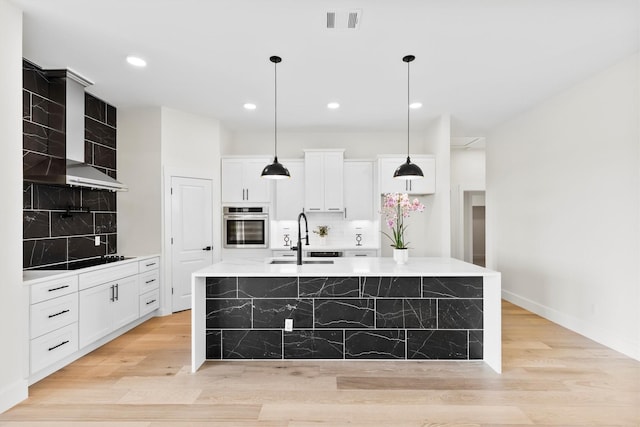 1128 Dixie Estates Way, Whitesboro, TX 76273 - kitchen with stainless steel oven, black electric stovetop, tasteful backsplash, a sink, and recessed lighting