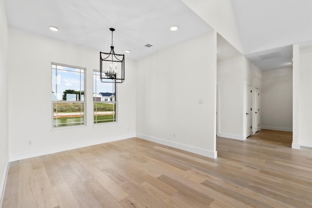 1128 Dixie Estates Way, Whitesboro, TX 76273 - unfurnished dining area with a chandelier, light wood-type flooring, baseboards, and recessed lighting
