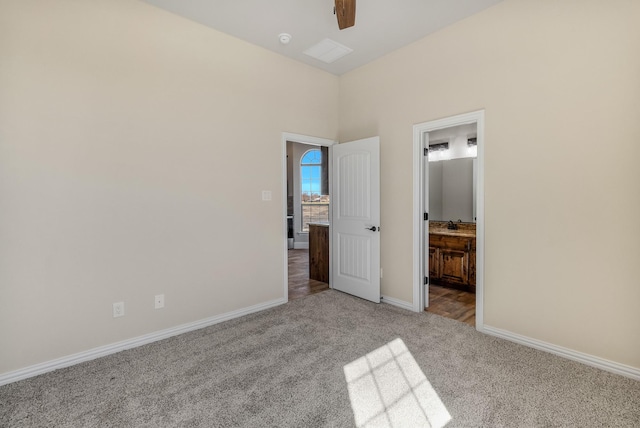 1022 Foolish Pleasure Dr, Terrell, TX 75160 - unfurnished bedroom with carpet flooring, baseboards, ensuite bath, and a ceiling fan