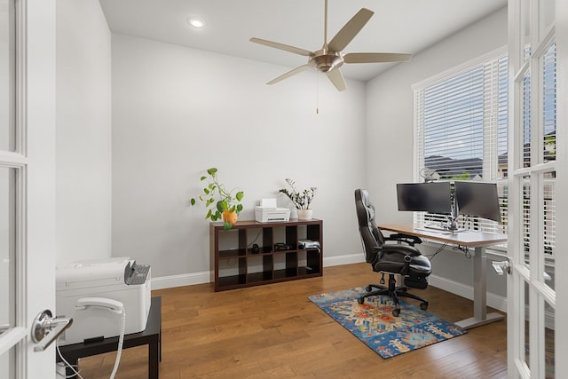 11415 Four Roses Trl, Frisco, TX 75035 - home office featuring ceiling fan, wood finished floors, baseboards, and recessed lighting