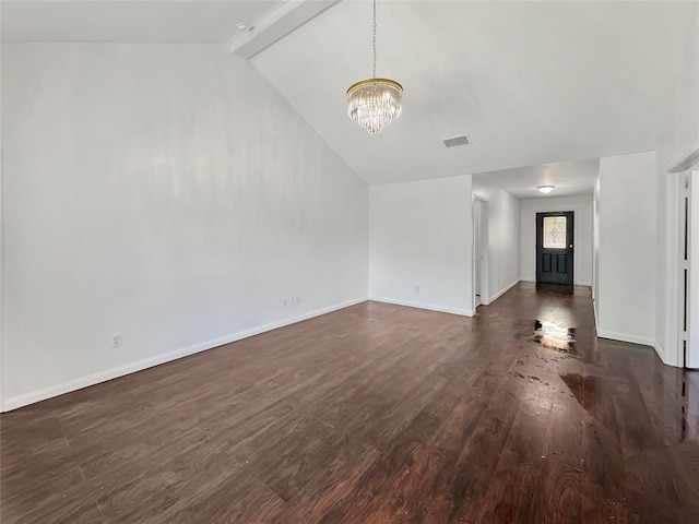 6133 Chalk Hollow Dr, Fort Worth, TX 76179 - unfurnished living room with a chandelier, dark wood finished floors, and baseboards