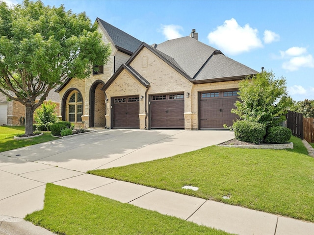 2505 Trailhead Dr, Fort Worth, TX 76177 - view of front facade with a garage, driveway, stone siding, and a chimney