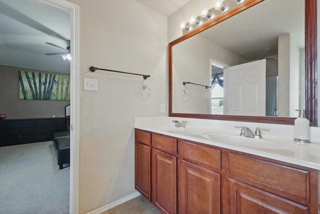 1717 Quail Grove Dr, Fort Worth, TX 76177 - bathroom with double vanity and a ceiling fan