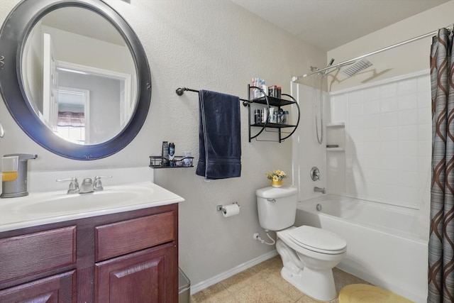 1717 Quail Grove Dr, Fort Worth, TX 76177 - full bathroom with baseboards, shower / bath combo, toilet, and vanity
