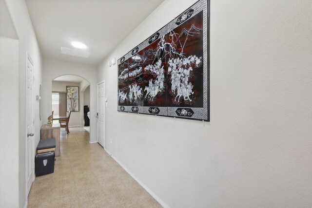 1717 Quail Grove Dr, Fort Worth, TX 76177 - corridor featuring arched walkways, carpet floors, and baseboards