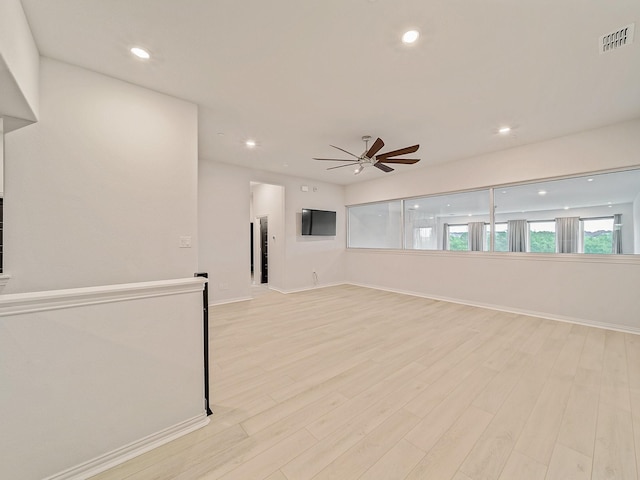 3509 Meridian Dr, Northlake, TX 76226 - spare room featuring ceiling fan, light wood-style flooring, and recessed lighting