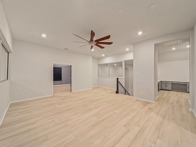 3509 Meridian Dr, Northlake, TX 76226 - unfurnished living room featuring light wood-style floors, a ceiling fan, recessed lighting, and attic access