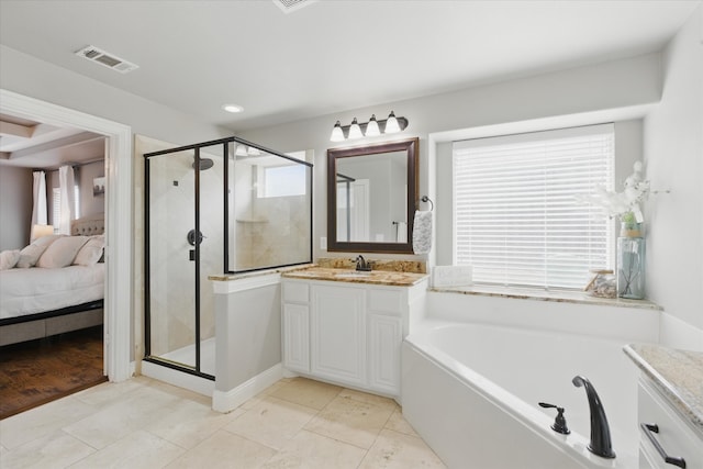 1430 Crescent Valley Dr, Prosper, TX 75078 - ensuite bathroom with vanity, a shower stall, and a garden tub