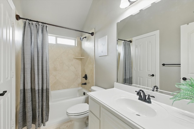 1430 Crescent Valley Dr, Prosper, TX 75078 - bathroom featuring toilet, shower / tub combo, vanity, and vaulted ceiling