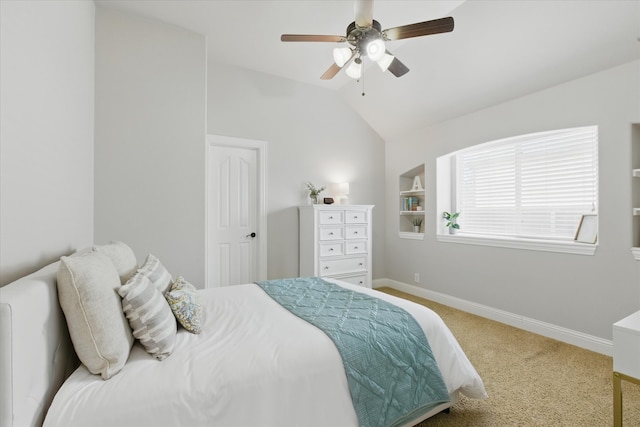 1430 Crescent Valley Dr, Prosper, TX 75078 - bedroom featuring carpet flooring, baseboards, lofted ceiling, and a ceiling fan