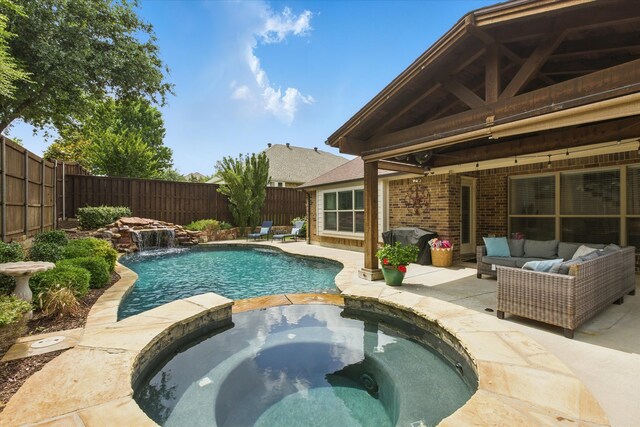 1430 Crescent Valley Dr, Prosper, TX 75078 - view of swimming pool featuring a patio area, a fenced backyard, and outdoor lounge area