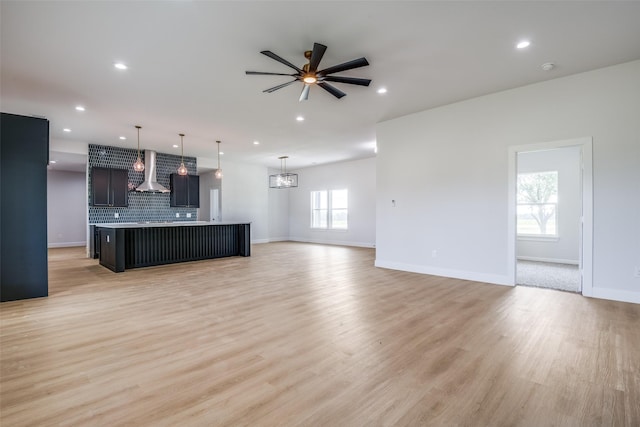 1450 W Fm 550, Mclendon Chisholm, TX 75032 - unfurnished living room featuring recessed lighting, light wood finished floors, a ceiling fan, and baseboards