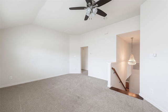 1605 Tanglewood Dr, Allen, TX 75002 - spare room featuring carpet floors, lofted ceiling, a ceiling fan, and baseboards