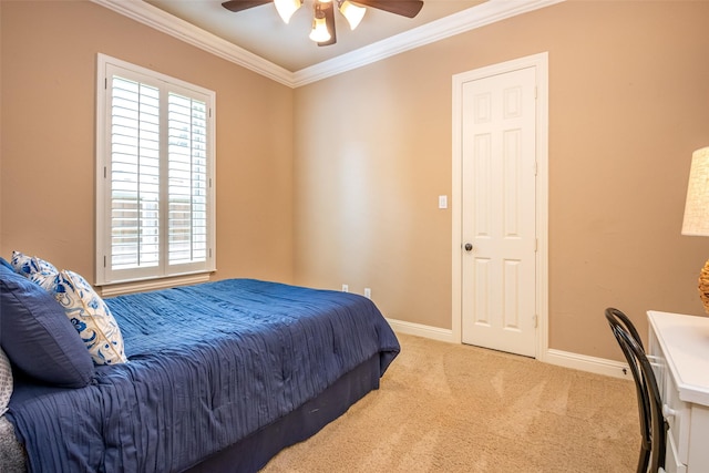 11626 Coronado Trl, Frisco, TX 75033 - bedroom with crown molding, carpet floors, baseboards, and a ceiling fan