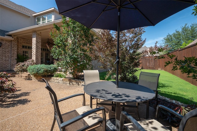 11626 Coronado Trl, Frisco, TX 75033 - fenced backyard featuring outdoor dining area, a patio area, and ceiling fan