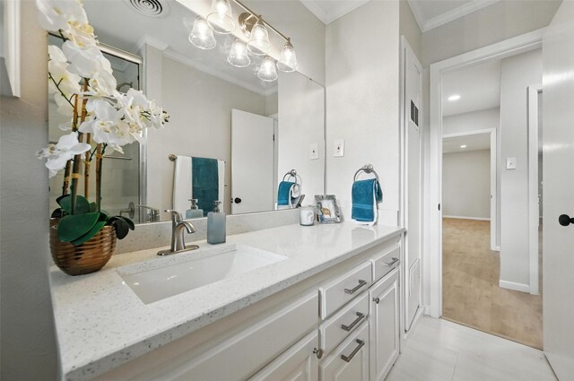 6729 Cylinda Sue Cir, North Richland Hills, TX 76180 - bathroom with vanity, ornamental molding, and recessed lighting
