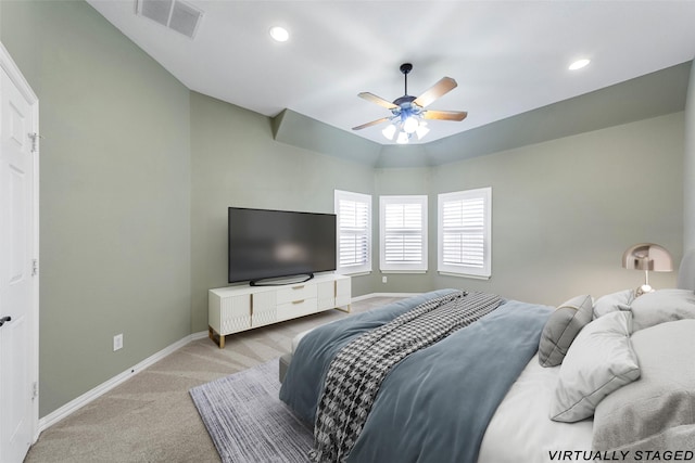 957 Pheasant Dr, Allen, TX 75013 - bedroom featuring light carpet, recessed lighting, and ceiling fan