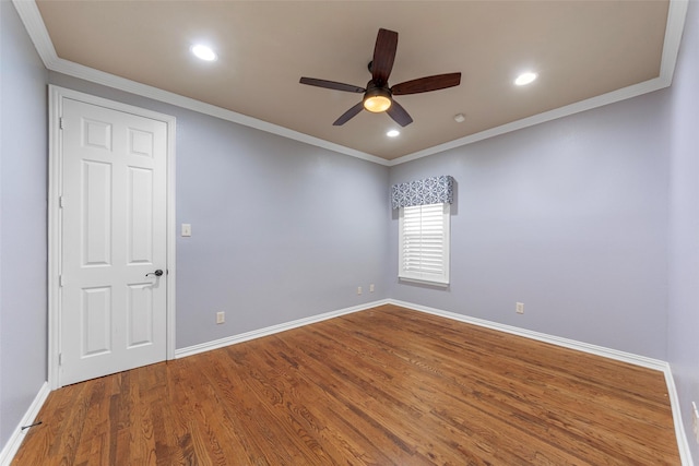 957 Pheasant Dr, Allen, TX 75013 - empty room with a ceiling fan, crown molding, wood finished floors, and recessed lighting