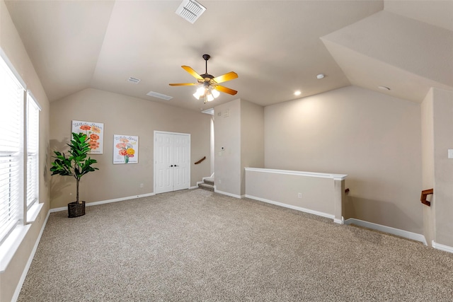 957 Pheasant Dr, Allen, TX 75013 - bonus room featuring vaulted ceiling, carpet flooring, ceiling fan, and recessed lighting