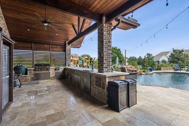 2711 Bauer Ct, Lucas, TX 75002 - view of patio / terrace featuring ceiling fan and an outdoor pool