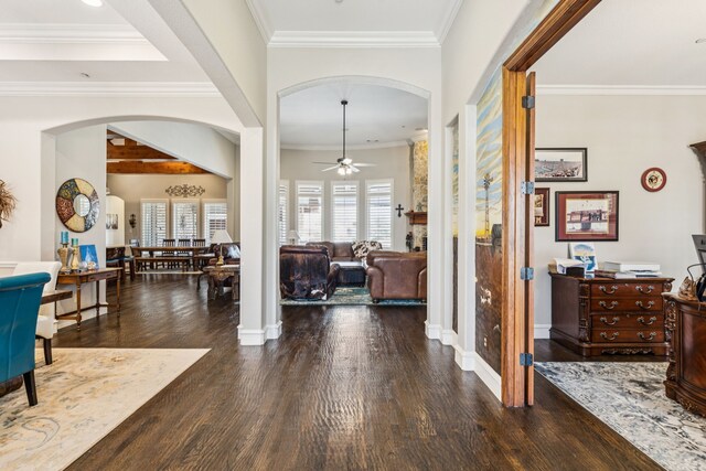 2711 Bauer Ct, Lucas, TX 75002 - entryway with arched walkways, wood finished floors, ceiling fan, and baseboards