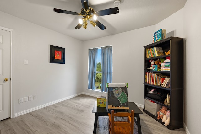 5033 Glenscape Trl, Fort Worth, TX 76137 - home office featuring light wood-style flooring, baseboards, and a ceiling fan
