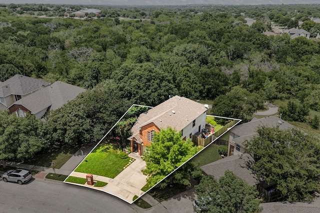 5033 Glenscape Trl, Fort Worth, TX 76137 - aerial view of property's location with property parcel outlined and a forest