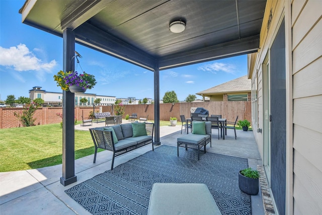 8048 Crimea Ln, Fort Worth, TX 76123 - view of patio / terrace with an outdoor living space, outdoor dining area, and grilling area