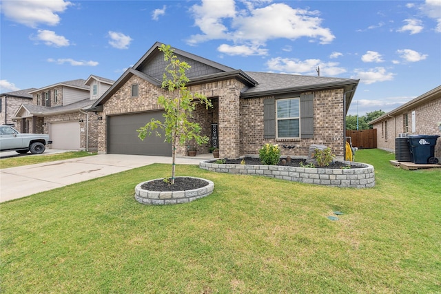 2404 Briarhurst Ct, Denton, TX 76207 - view of front of house with brick siding, a garage, concrete driveway, and central air condition unit