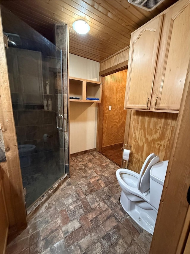 5782 County Road 4066, Kemp, TX 75143 - bathroom featuring toilet, a shower stall, and wooden ceiling