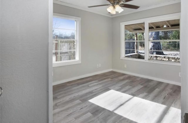 503 SW 15th Ave, Mineral Wells, TX 76067 - empty room featuring wood finished floors, a ceiling fan, crown molding, and baseboards