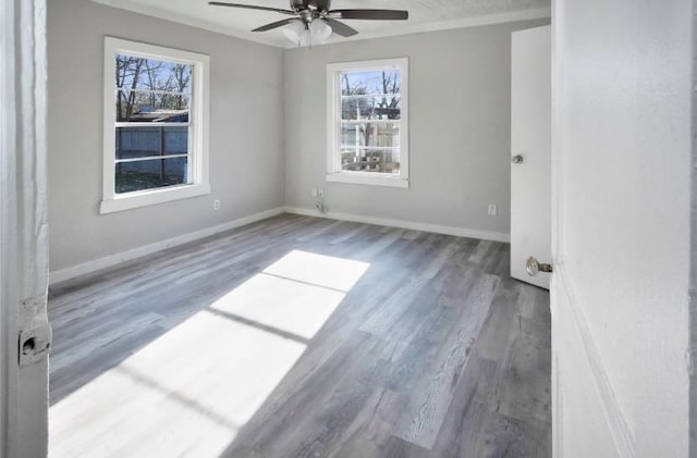 503 SW 15th Ave, Mineral Wells, TX 76067 - empty room featuring healthy amount of natural light, a ceiling fan, wood finished floors, and baseboards